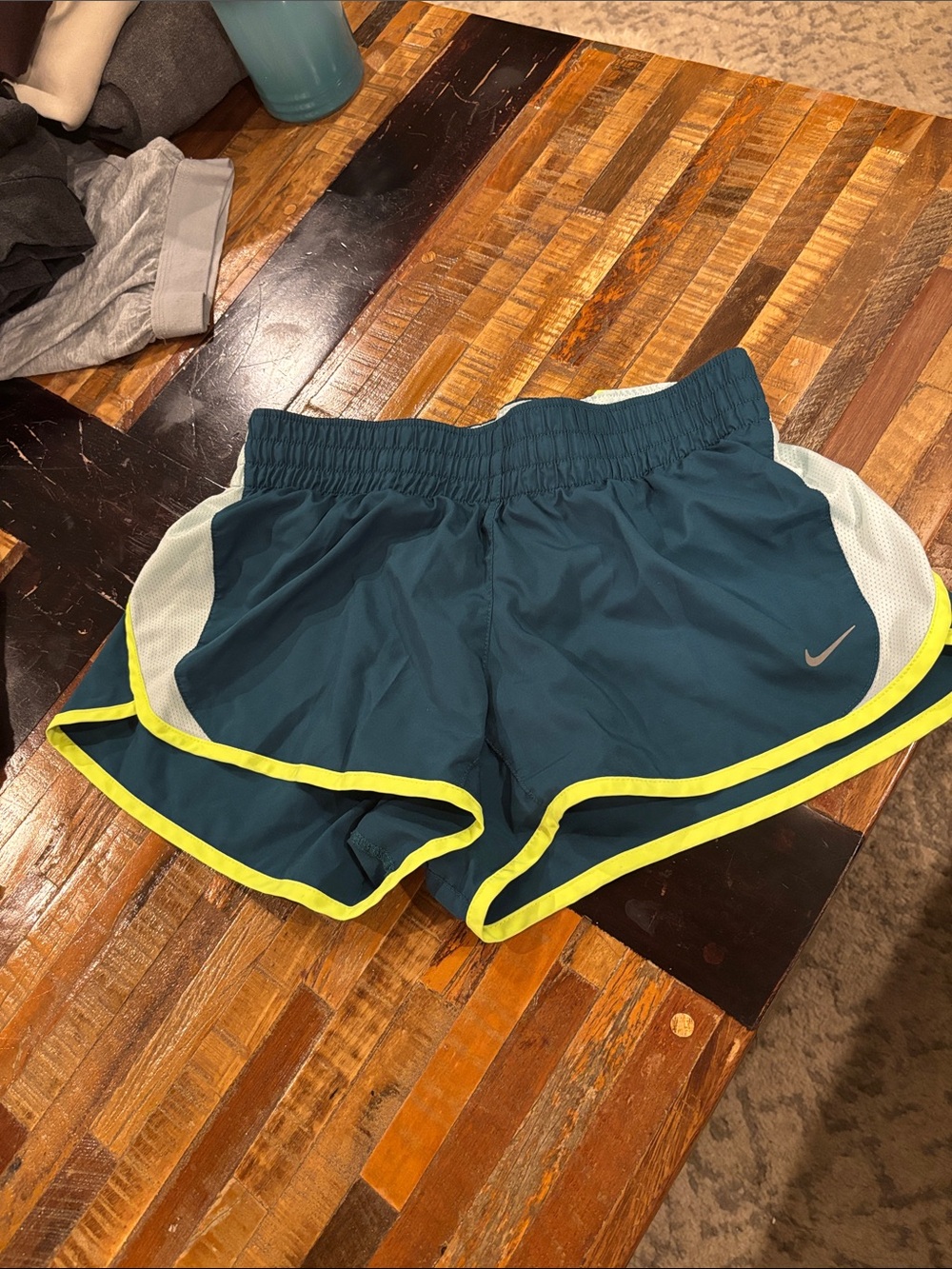 Nike Teal/Green Athletic Shorts with Neon Yellow Trim